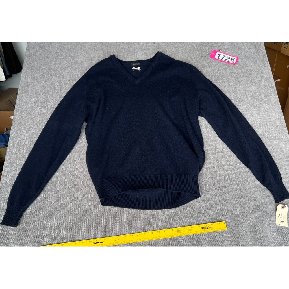 Vtg Brooks Brothers Sweater XL Navy Blue Lambswool Long Sleeve V-Neck Pullover
